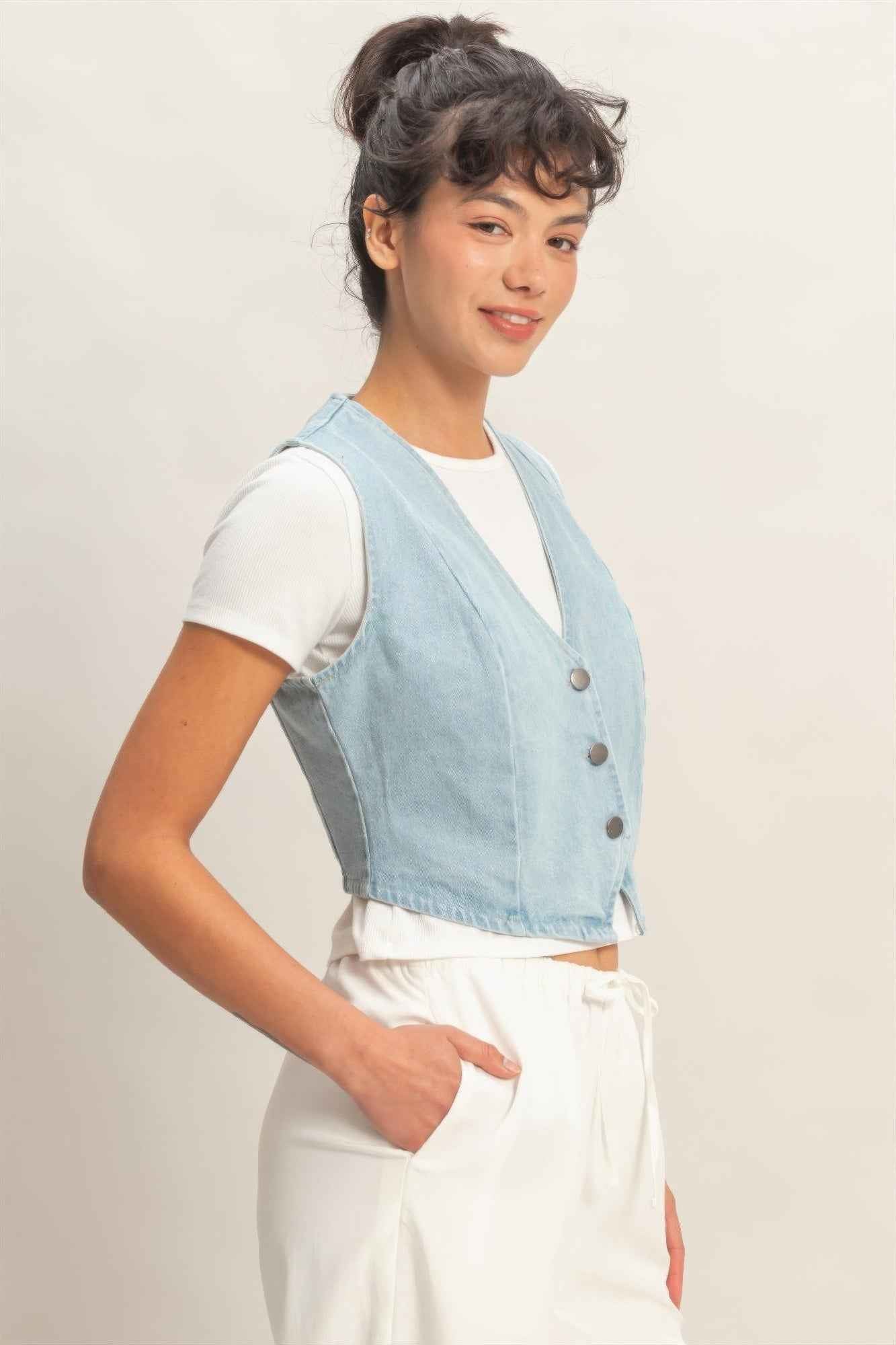 HYFVE V-neck Denim Vest - Sleeveless Layering Essential