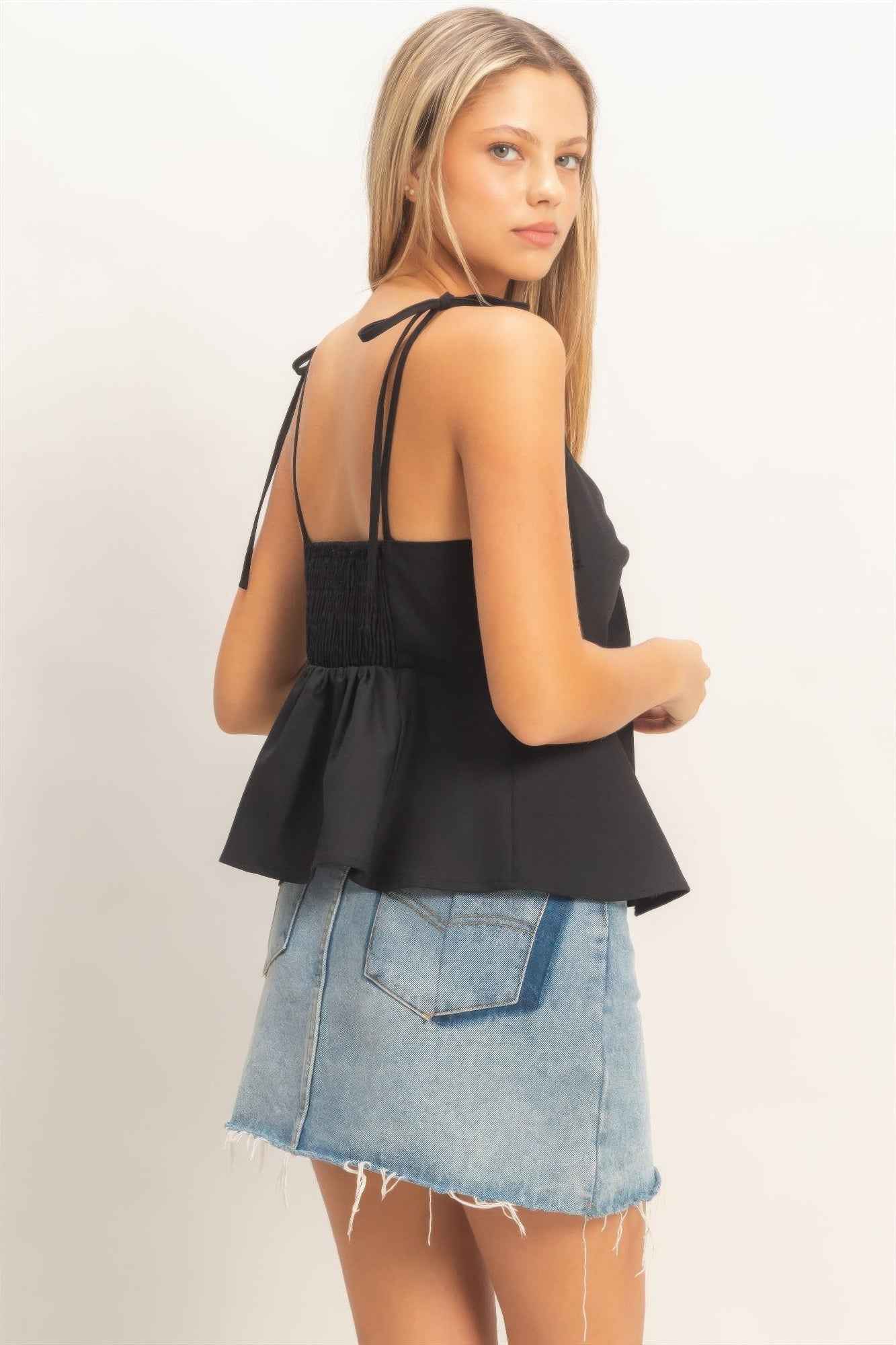 Tie Front Cami Top - Spaghetti Strap Knot Detail