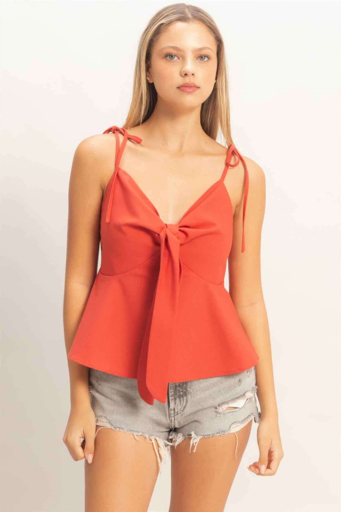 Tie Front Cami Top - Spaghetti Strap Knot Detail