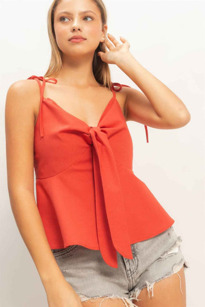 Tie Front Cami Top - Spaghetti Strap Knot Detail