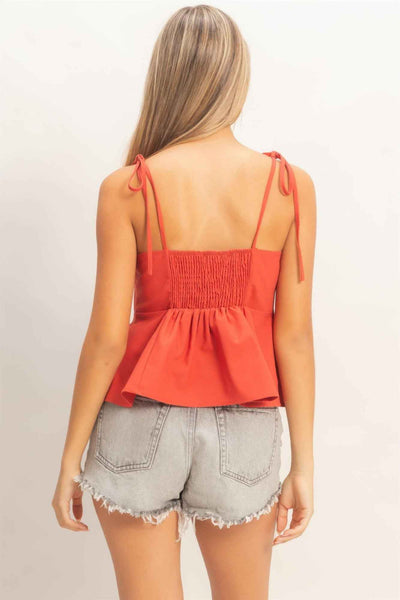 Tie Front Cami Top - Spaghetti Strap Knot Detail
