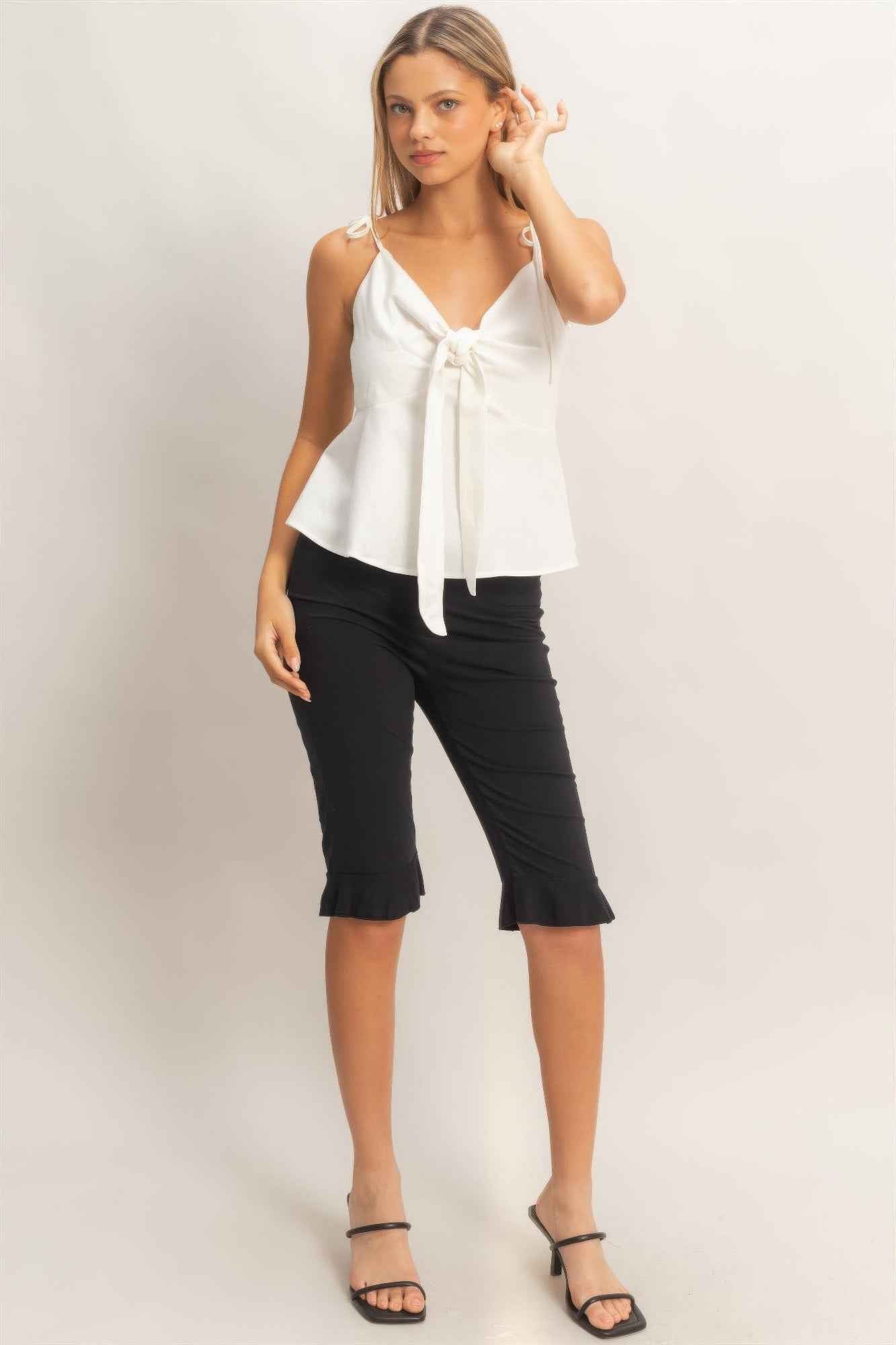 Tie Front Cami Top - Spaghetti Strap Knot Detail
