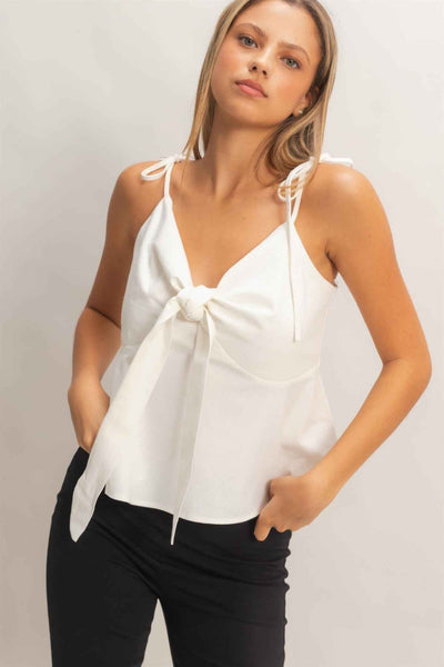 Tie Front Cami Top - Spaghetti Strap Knot Detail