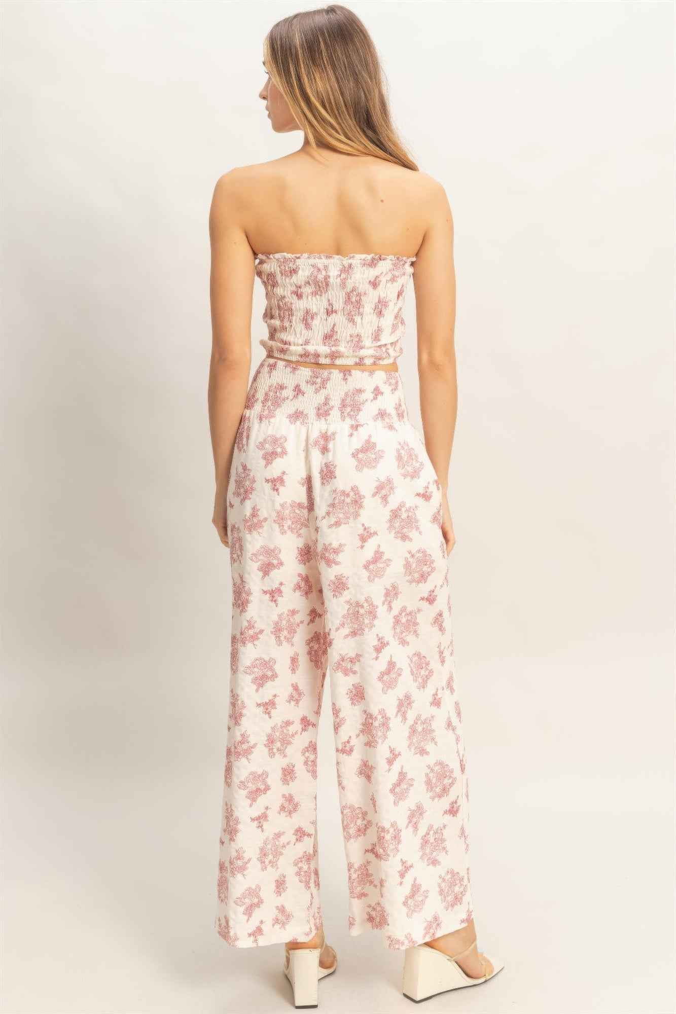 Wide Leg Pants Set - Tied Smocked Tube Top