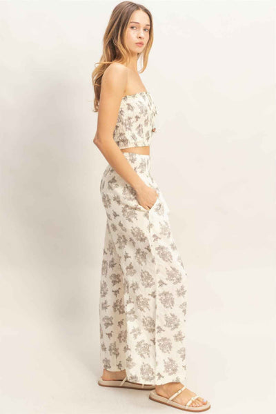 Wide Leg Pants Set - Tied Smocked Tube Top