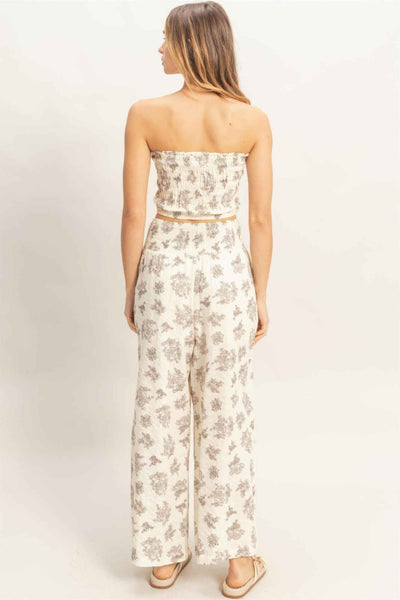 Wide Leg Pants Set - Tied Smocked Tube Top
