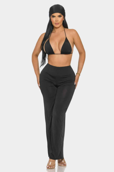 Chic Three-piece Summer Outfit  - Bra Top Pants and Bandana