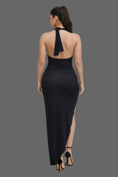 Multiway Strap Cutout Dress - High Slit Gathered Hip Maxi