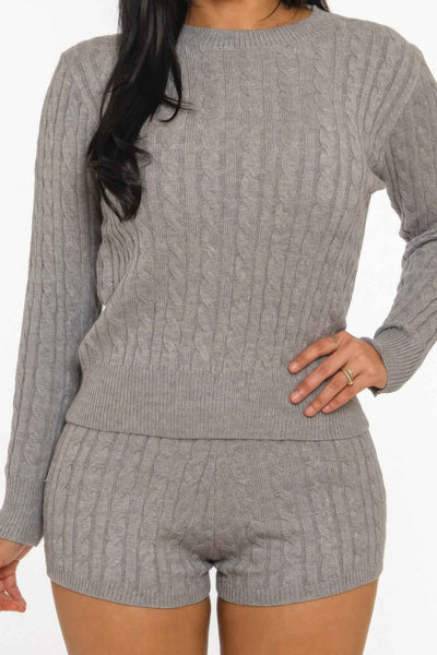 Cable Knit Shorts Set - Crop Top Lounge Two Piece