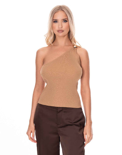 Asymmetric One Shoulder Top - Fitted Minimalist Style
