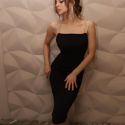 Black Metal Chain Prom Dress - Square Neck Mini Bandage