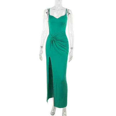Twist Knot Spaghetti Strap Maxi Dress - Sweetheart Slit Evening Gown