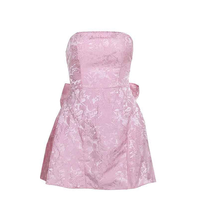 Jacquard Strapless Bow Mini Dress - A-Line Prom Gown