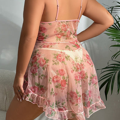 Sexy Plus Size Lingerie Sleepwear Dress with Sheer Detailing, Strapless, Women's Nightwear for Intimate Wear