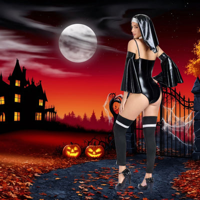 Halloween Nun Costume - Cross Detail Flared Sleeves