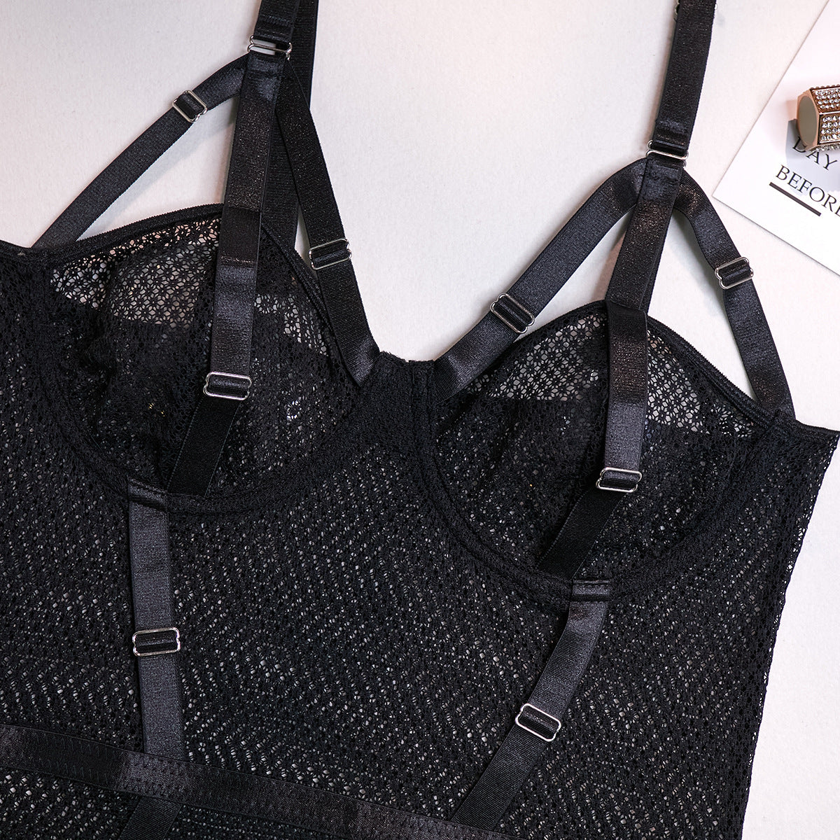 Sexy Lace Bodysuit with Choker - Slim Fit and Steel Ring Support