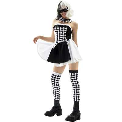 Harlequin Jester Costume Set - Diamond Corset with Bells