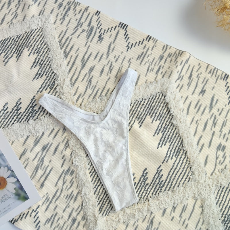 Lace Triangle Halter Bikini Set - Three Piece with Mini Skirt