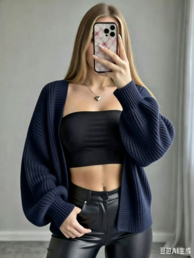 Relaxed Loose V-Neck Knit Cardigan for Women, Autumn Winter New  Outerwear Sweater Coat, Plus Size Slimming Top