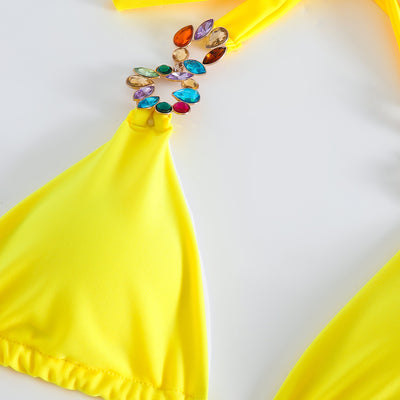 Three-Piece Bikini Set - Rhinestone Embellished Swimsuit - Fashions Envy