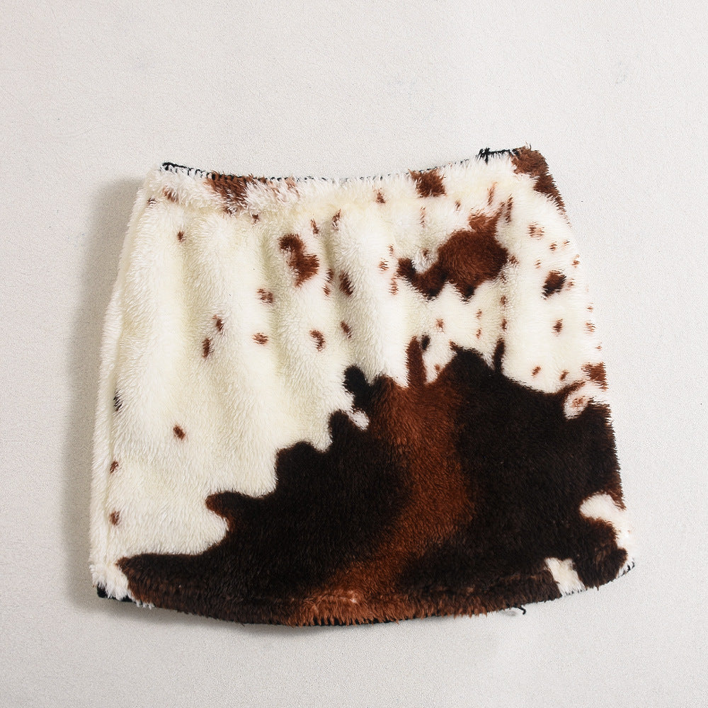 Cow Print Mini Skirt - Knitted Cashmere Fleece