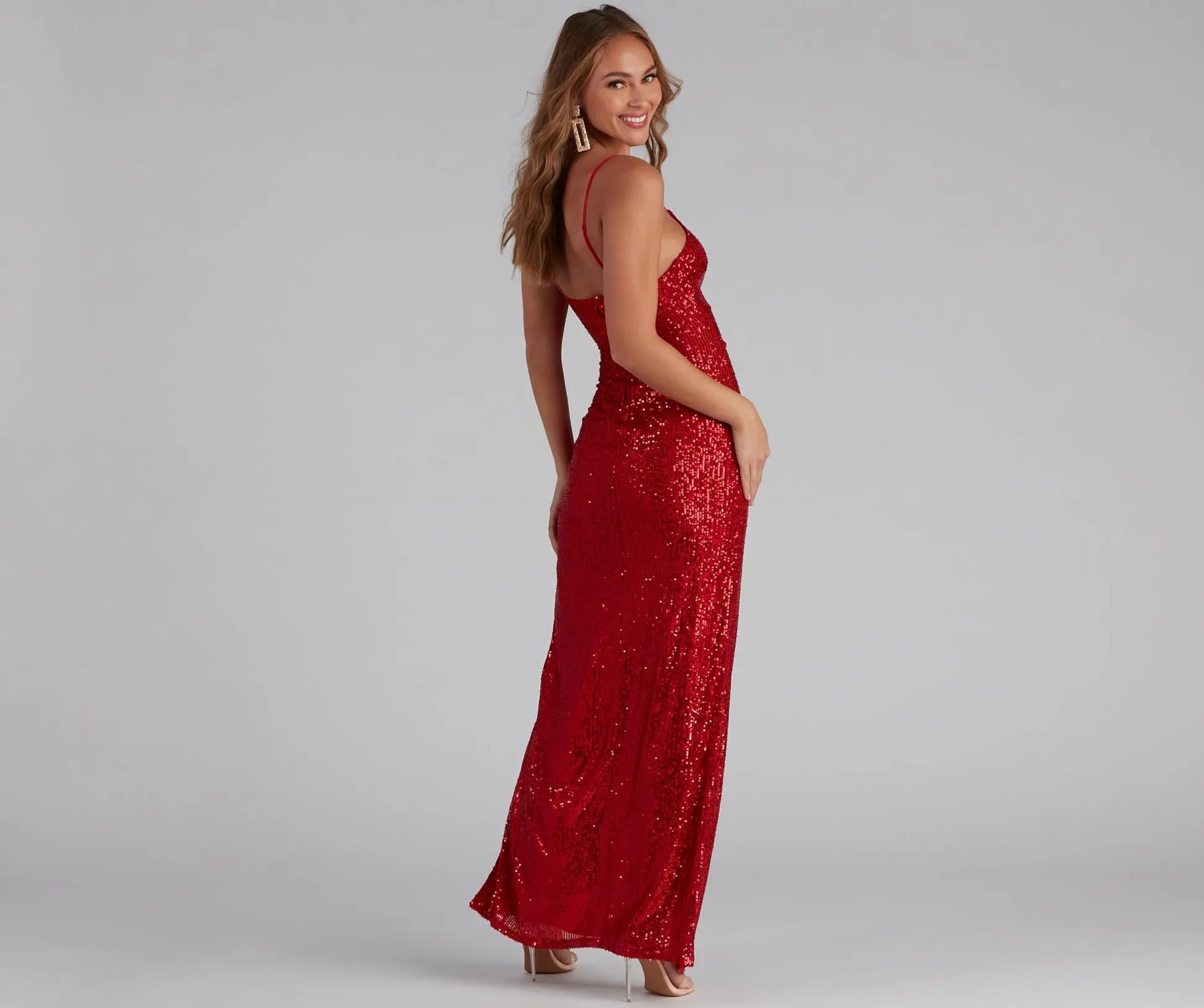 Strapless Evening Dress - Sequin V-Neck Gown - Fashions Envy