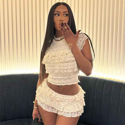 Cutout Crop Top Shorts Set - Midriff Slim Fit Two Piece