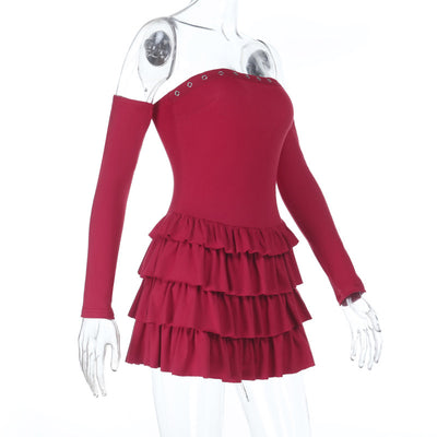 Asymmetric Bodycon Mini Dress - Long Sleeve Knit - Fashions Envy