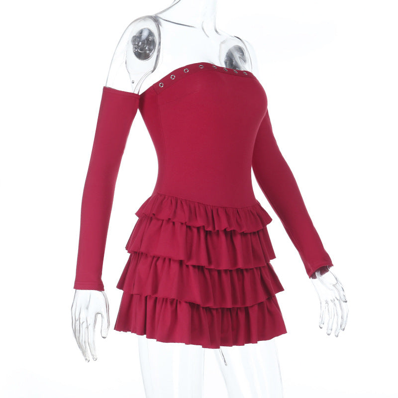 Asymmetric Bodycon Mini Dress - Long Sleeve Knit - Fashions Envy