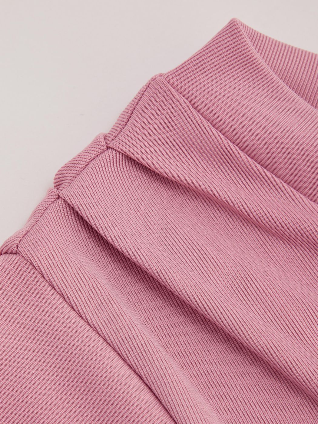 Pink V-Neck Crop Top Wide Leg Pants Set - Pleated Shoulder