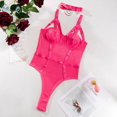 Sexy Lace Bodysuit with Choker - Slim Fit and Steel Ring Support
