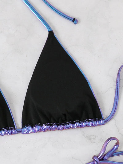 Metallic Halter Bikini Set – Shiny String Triangle Two-Piece