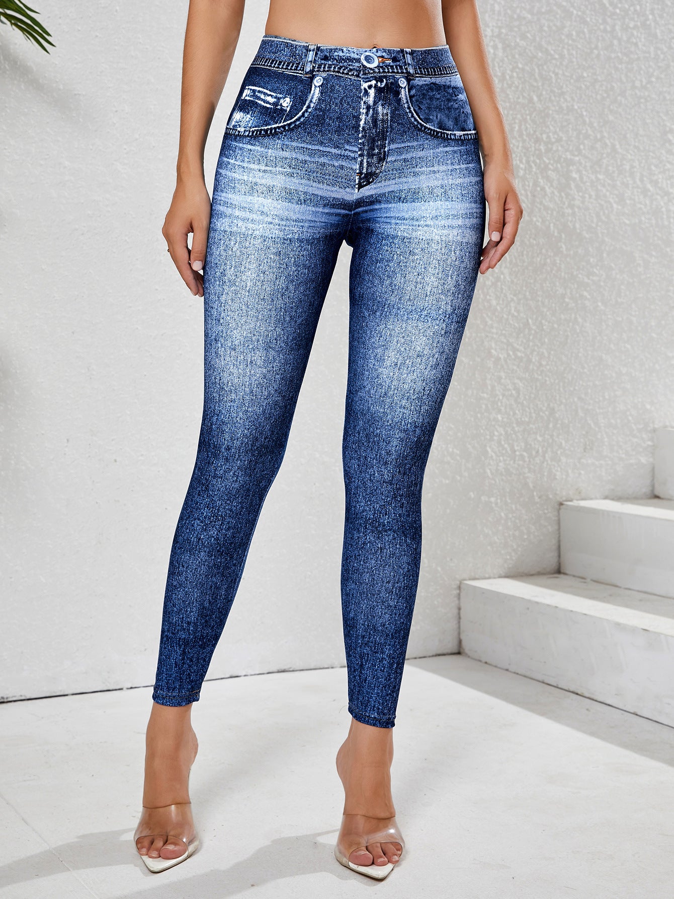 Denim Look Butt-Lifting Leggings - High Waist Full Length Jeggings