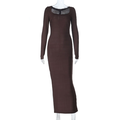 Sexy chest revealing one neck slim bandage long sleeved dress - Fashions Envy