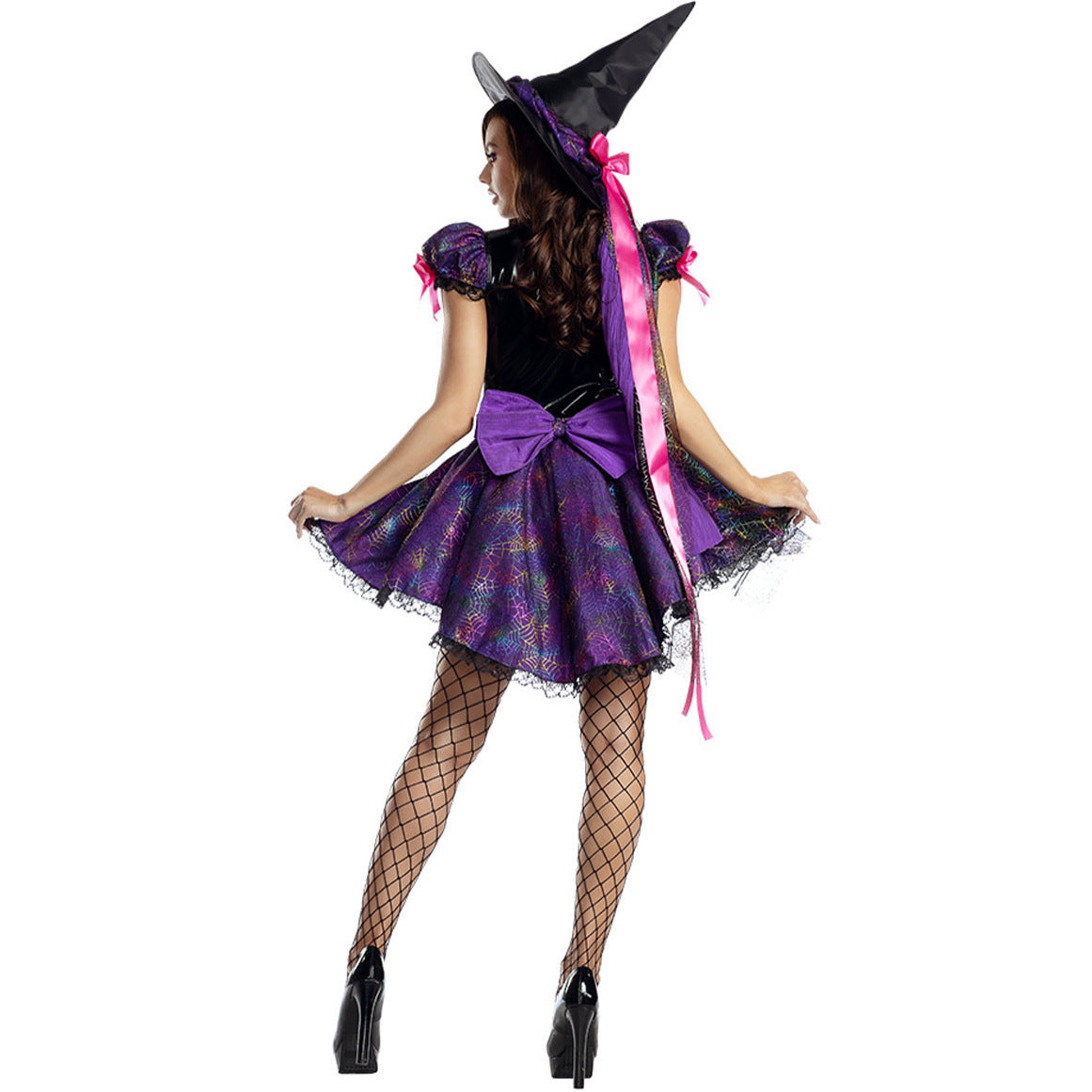 Halloween Witch Costume - Spiderweb Corset Dress with Bow Back