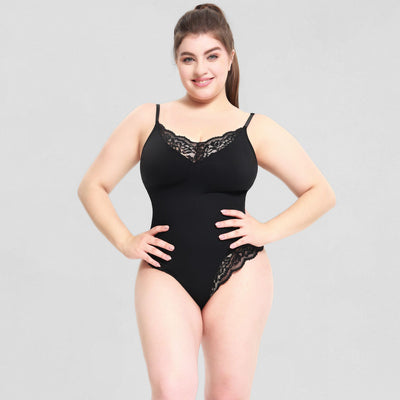 Lace Detail Thong Bodysuit - Tummy Control Shapewear