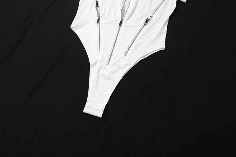 Zipper Sexy Cut-Out Bodysuit -  Bodycon Short Sleeve
