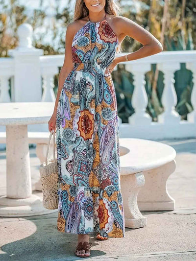 Zebra Print Halter Maxi Dress - Pastel Blue Lace Up