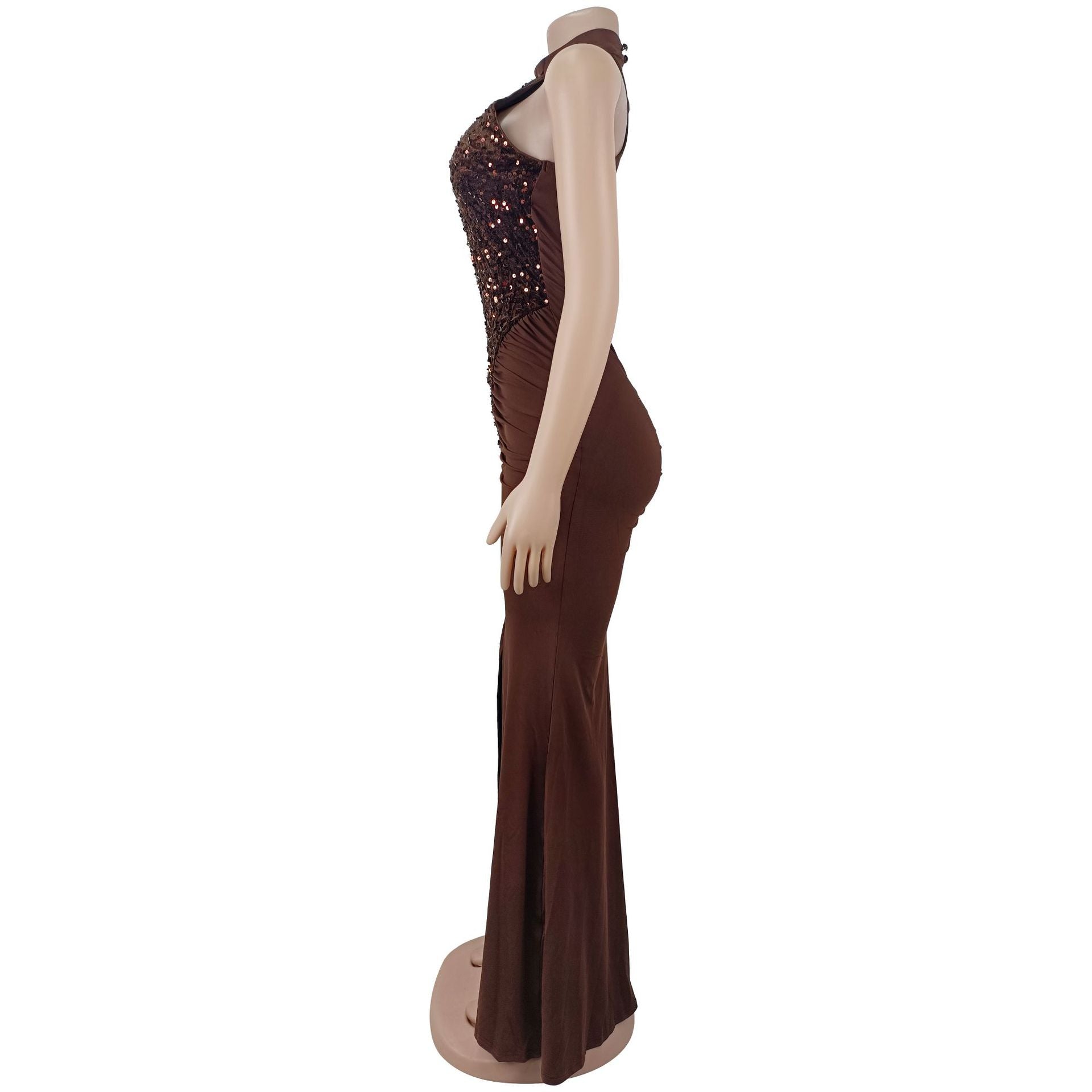 Sequin Velvet Split Maxi Dress - Bodycon Prom Gown