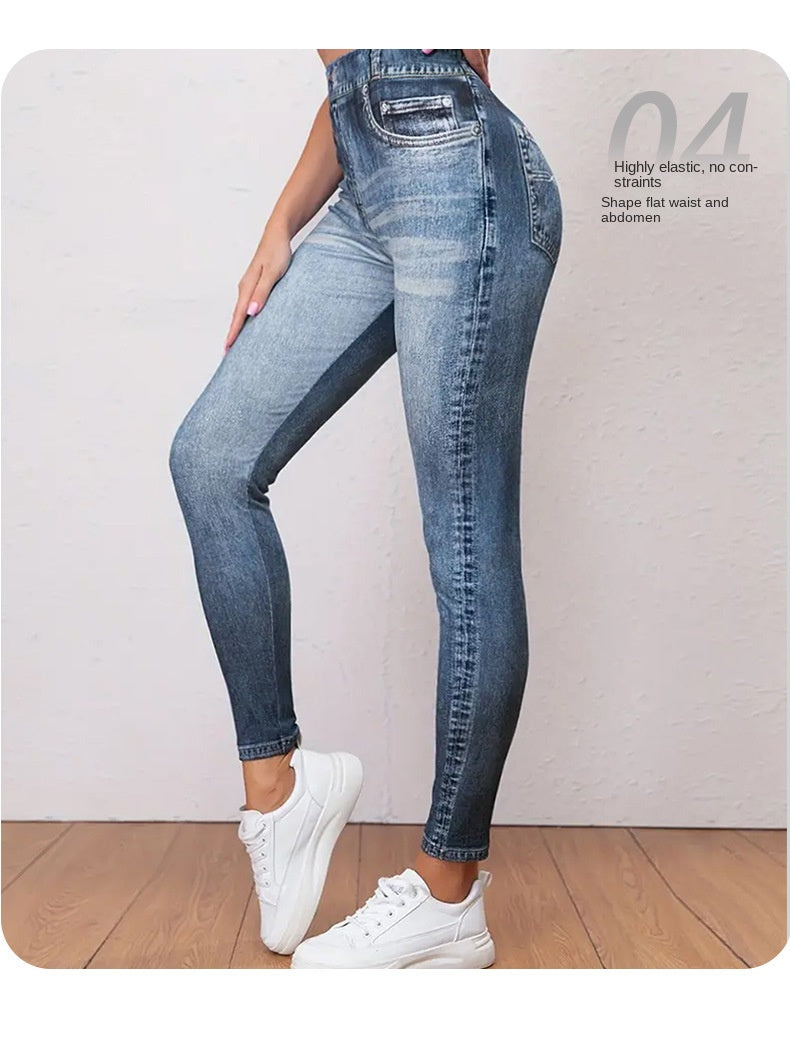 Denim Look Butt-Lifting Leggings - High Waist Full Length Jeggings