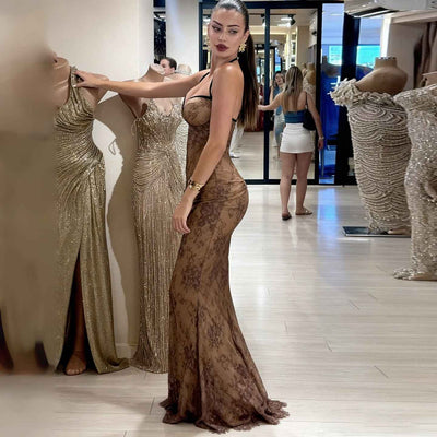 Lace dress maxi dress - crochet spicy girl sexy sweetheart neck