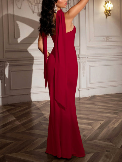 Strapless Ribbon-Trimmed Formal Gown - Fitted Sheath Dress