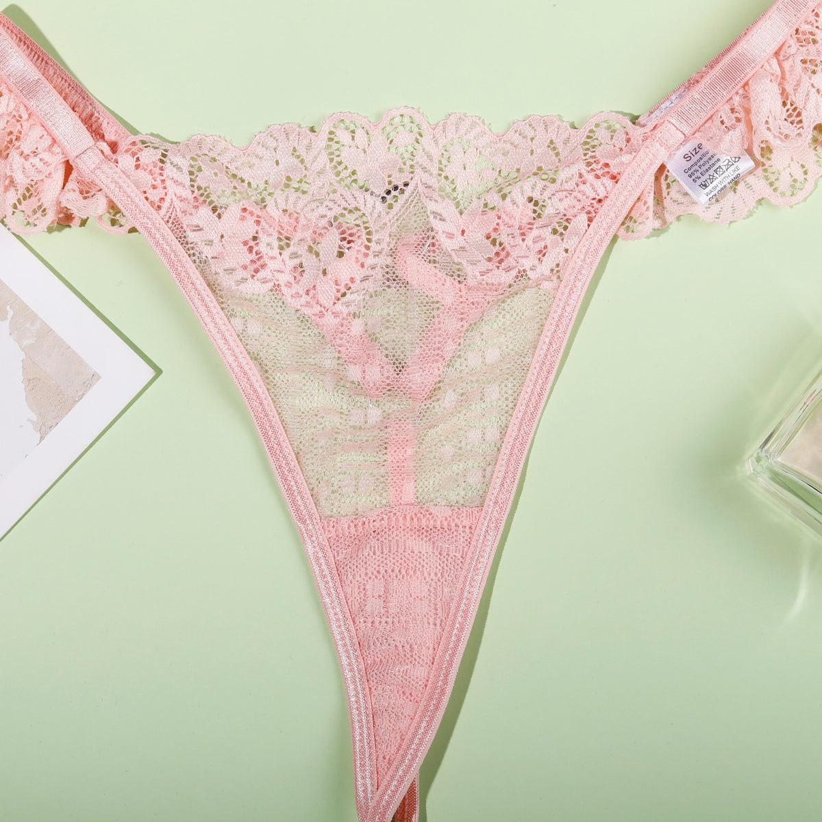 Pink Lace Lingerie Set - Heart Ring And Crisscross Front