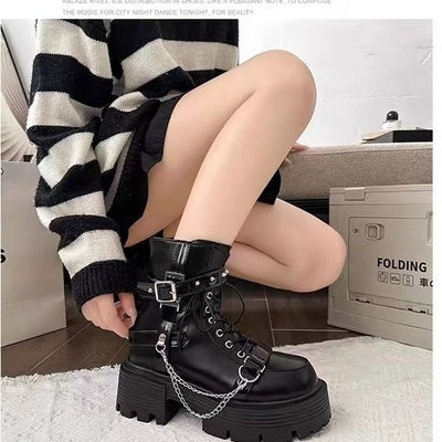 Martin Boots - Black Thick Sole Mid-Calf Platform