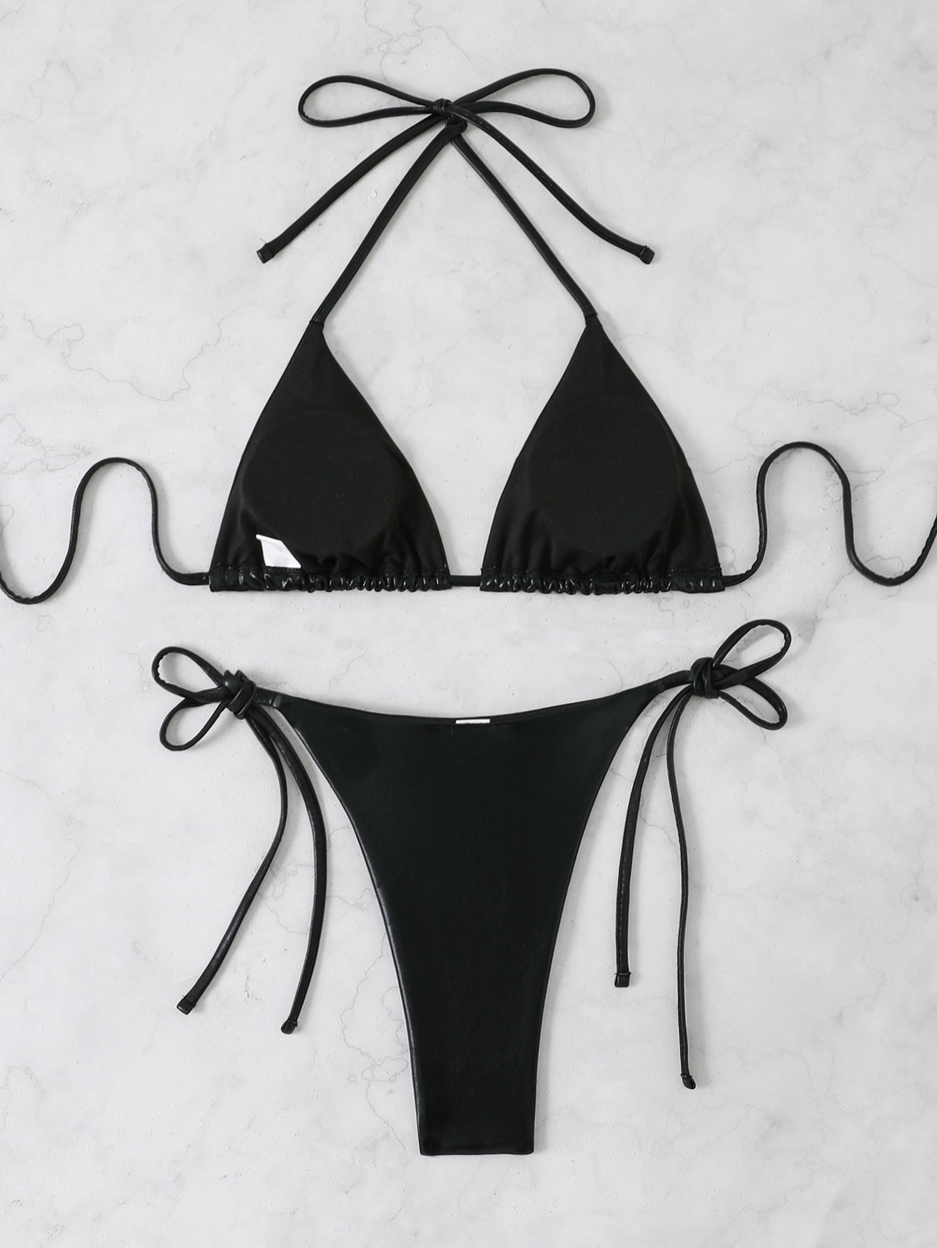 Metallic Halter Bikini Set – Shiny String Triangle Two-Piece