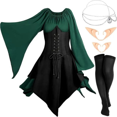 Eurzom 5-Piece Medieval Fairy Costume Set Women Renaissance Clothing Girl Elf Costume