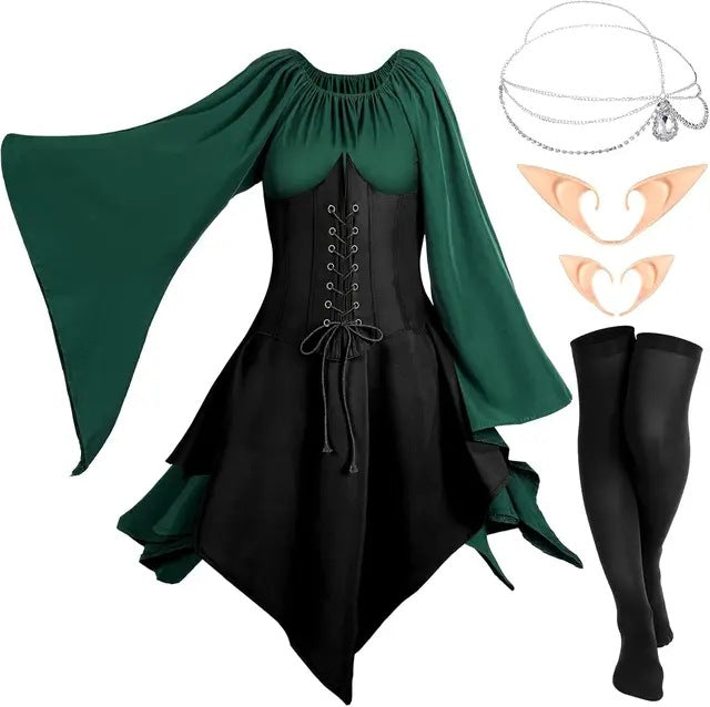 Eurzom 5-Piece Medieval Fairy Costume Set Women Renaissance Clothing Girl Elf Costume
