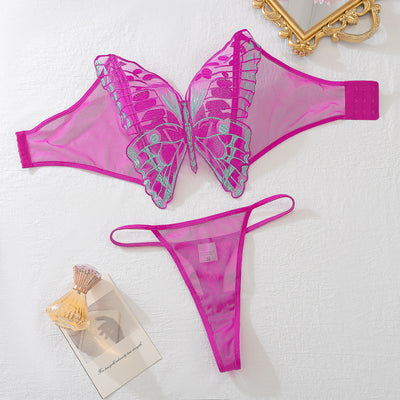 Mesh Lingerie Set - Embroidered Bow Detail