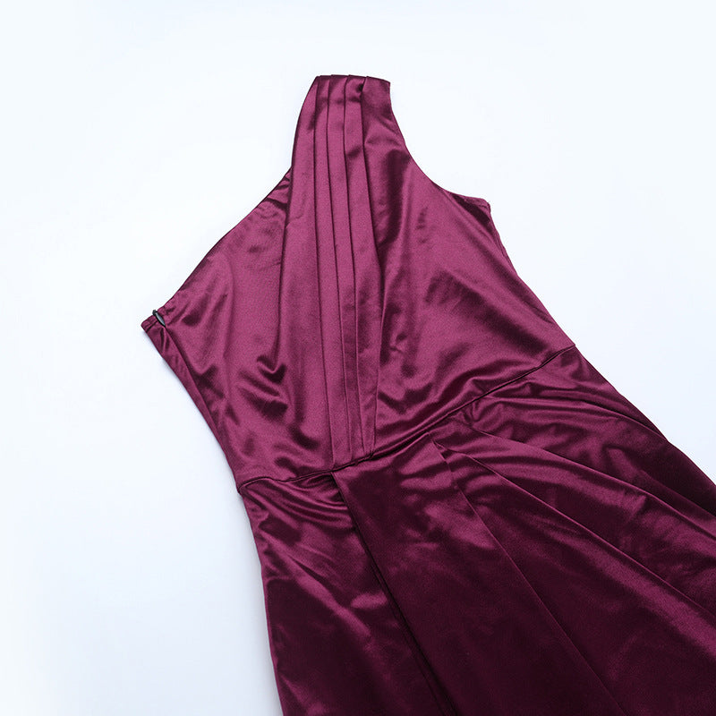 Satin Evening Dress - Formal Slit One Shoulder - Fashions Envy
