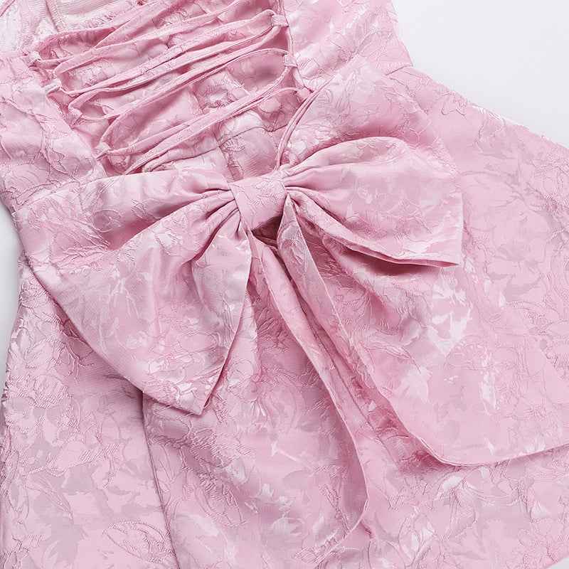 Jacquard Strapless Bow Mini Dress - A-Line Prom Gown